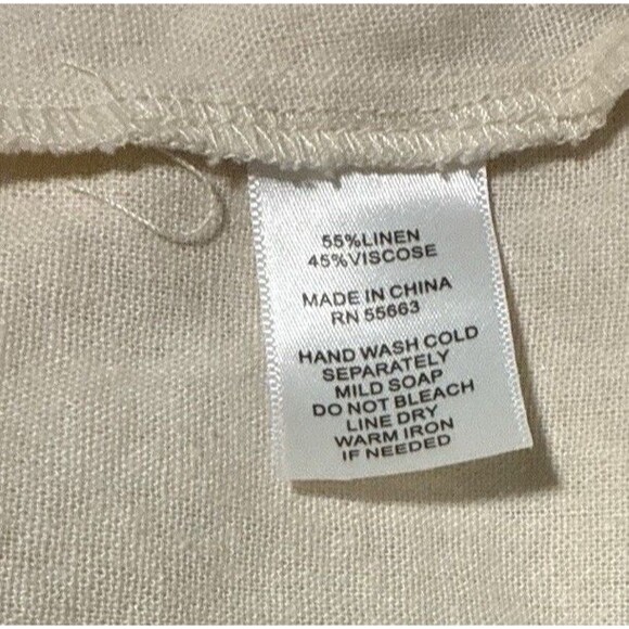 Cynthia Rowley Shirt XL Beige White Tunic Linen Blend Trim Minimalist NEW - Picture 7 of 7